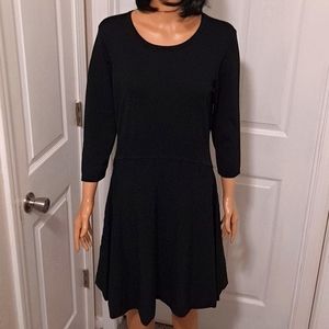 Simply Vera, Vera Wang Black Long-Sleeved Pleated Knit Knee-Length Dress